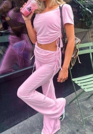 (Pink)2024 Styles Women Sexy&Fashion Sprint/Summer TikTok&Instagram Ruffle Two Piece Suit