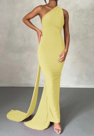(Yellow)2026 Styles Women Sexy Backless Ruched Bodycon Sleeveless Maxi Dress