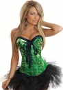 Green Lace Up Print Satin OverBust CORSET