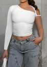 (Real Image,Only Tops)2024 Styles Women Slimming Asymmetrical Shoulder Twist Long-Sleeve Top