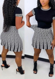 (Real Image)2022 Styles Women Sexy INS Styles Print Short Sleeve Tee+Mini Skirts 2 Piece Suit Dress