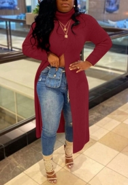 (Red)(Plus Size)2022 Styles Women Fashion Spring&Winter TikTok&Instagram Styles Solid Color High Split Long Coat
