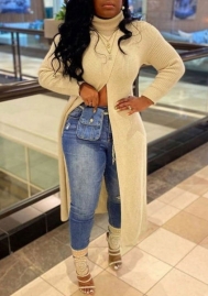 (Apricot)(Plus Size)2022 Styles Women Fashion Spring&Winter TikTok&Instagram Styles Solid Color High Split Long Coat