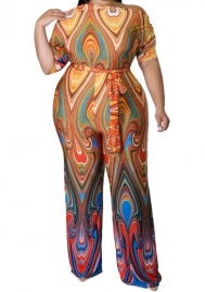 (Plus Size)2023 Styles Women Sexy&Fashion Spring&Summer TikTok&Instagram Styles Print Loose Jumpsuit with Waist Tie