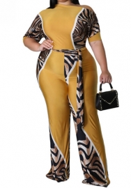 (Plus Size)2023 Styles Women Sexy&Fashion Spring&Summer TikTok&Instagram Styles Print Loose Jumpsuit with Waist Tie