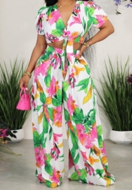 (Plus Size)(Real Image)2023 Styles Women Sexy&Fashion Spring&Summer TikTok&Instagram Styles Print Loose Floral Two Piece Suit