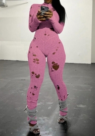 (Pink)2023 Styles Women Sexy&Fashion Autumn/Winter TikTok&Instagram Styles Sweater Ripped Jumpsuit