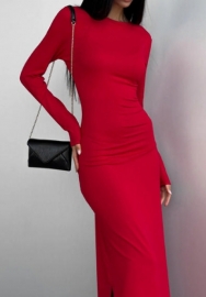 (Red)2023 Styles Women Sexy&Fashion Autumn/Winter TikTok&Instagram Styles Round Neck Long Sleeve Maxi Dress
