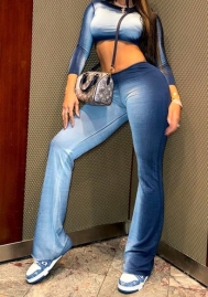 (Real Image)2023 Styles Women Sexy&Fashion Autumn/Winter TikTok&Instagram Styles Blue Print Two Piece Suit
