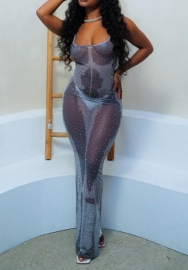 (Real Image)2024 Styles Women Sexy&Fashion Sprint/Summer TikTok&Instagram Blue Strap Maxi Dress