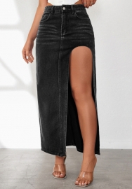 (Black)2024 Styles Women Sexy&Fashion Sprint/Summer TikTok&Instagram Jeans High Split Maxi Skirts