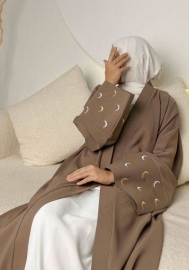 (Real Image)2024 Styles Women Muslim Tassel Long Sleeve Moon Embroidered Elegant Open Front Long Robe