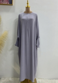 (Real Image)2024 Styles Women Muslim Tassel Long Sleeve Solid Color TikTok Batwing Style Dress
