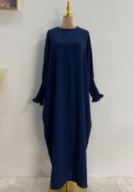 (Real Image)2024 Styles Women Muslim Tassel Long Sleeve Solid Color TikTok Batwing Style Dress