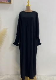 (Real Image)2024 Styles Women Muslim Tassel Long Sleeve Solid Color TikTok Batwing Style Dress