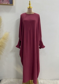 (Real Image)2024 Styles Women Muslim Tassel Long Sleeve Solid Color TikTok Batwing Style Dress