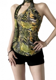 (Real Image)2024 Styles Women Summer Fashion Sexy Slimming Halter Neck Backless Printed Top
