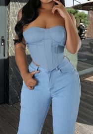 (Only Tops，Real Image)2024 Styles Women Halter Bustier Top with Boning and Button Front for Summer