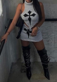 (Real Image)2024 Styles Women Summer Knit Distressed Halter Open Back Slim Casual Dress Set