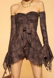 (Real Image)2024 Styles Women Fashion Irregular Mesh Print Design Detachable Sleeve Halter Top
