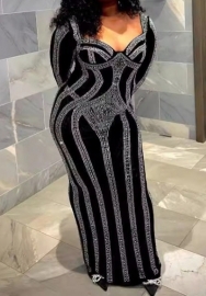 (Real Image)2024 Styles Women Sexy Sequin-Embellished Square Neck Bodycon Long Flared Dress