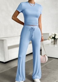(Real Image)2024 Styles Women Spring/Summer Stylish Solid Color Round Neck Casual Wear Home Fashion Set