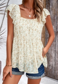 (Real Image)2024 Styles Women Spring/Summer Elegant Floral Print Square Neck Top