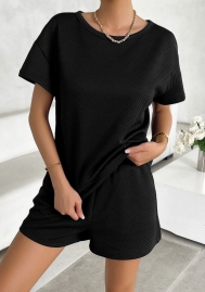 (Real Image)2024 Styles Women Summer Solid Color Knitwear Round Neck Top with Shorts Casual Two-Piece Set