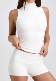 (White)2024 Styles Women Solid-Color Vest Casual and Stylish Short Two-Piece Set