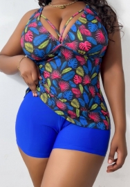 (Real Image)2024 Styles Women Tropical Leaf Print Plus-Size Tankini Set