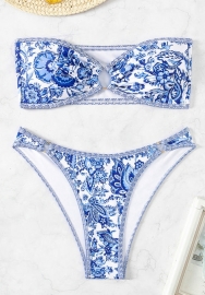 (Real Image)2024 Styles Women Floral Porcelain Print Halter Sexy Bikini Swimsuit
