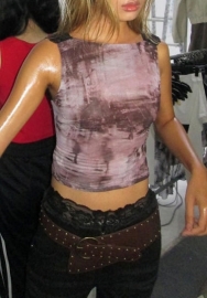 (Real Image,Only Tops)2024 Styles Women Sleeveless Cut-Out Back Floral Lace Cropped Top with a Playful Edge