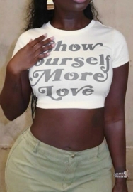(Real Image,Only Tops)2024 Styles Women Round Neck T-Shirt with Letter Print Cropped Short Sleeve
