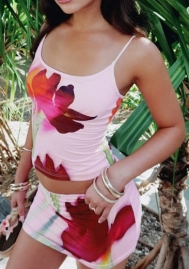 (Real Image)2024 Styles Women Floral Halter Strap Crop Top and Bodycon Skirt Set