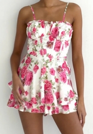 (Real Image)2024 Styles Women Rose Print Halter Waist-Cinching A-Line Dress