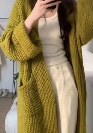 (Real Image,Only Coat)2024 Styles Women Soft and Plush Oversized Pocket Long Sleeve Knit Cardigan Coat