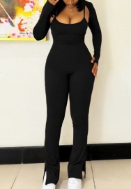 (Black)2024 Styles Women Autumn/Winter Sexy Strapless Bodycon Jumpsuit with Long Sleeve Top Two-Piece Set