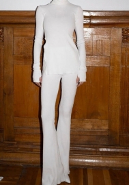 (White)2024 Styles Women Stylish Slim-Fitting Solid Color Elegant Top & Flared Pants Set