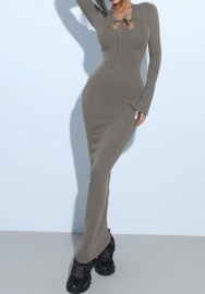 (Real Image)2024 Styles Women Autumn/Winter Sexy Chest-Tie Long Sleeve Dress with a Sleek Bodycon Fit