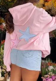 (Real Image,Only Tops)2024 Styles Women Star Patch Embroidered Hooded Sweatshirt