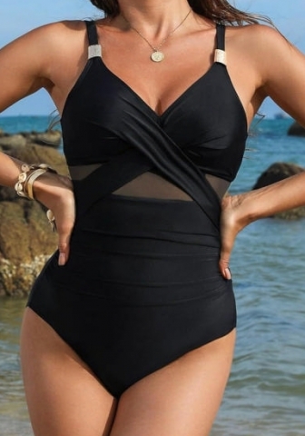 (Real Image)2025 Styles Women Deep V Mesh Patchwork One-Piece Bikini with Sexy Back